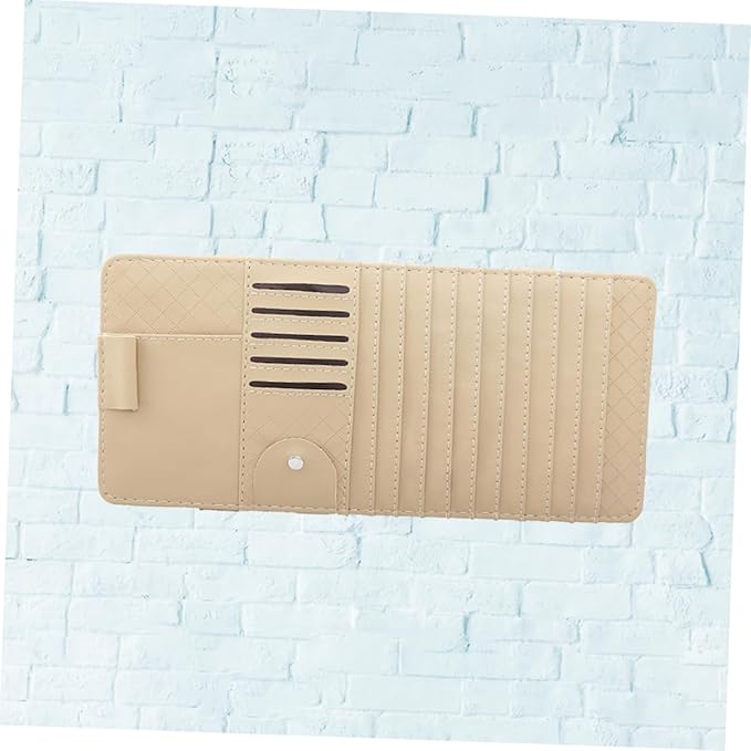 PRETYZOOM Multi Functional Sun Visor Organizer Bag for Car Leather CD Holder Pen Card Storage Stylish Beige Design for Vehicle Interior