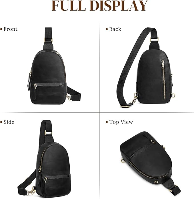 S-ZONE Leather Sling Bags for Women Men, Fanny Packs, Small Crossbody Purse Chest Bag with RFID Blocking