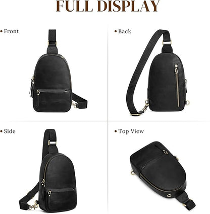 S-ZONE Leather Sling Bags for Women Men, Fanny Packs, Small Crossbody Purse Chest Bag with RFID Blocking