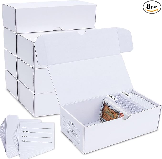 Trading-Card Storage Box, 8-Pack • 400 Count Corrugated Cardboard Storage Box with dividers & labels for TCG/Magic/Mtg storage and Collection, Horizontal