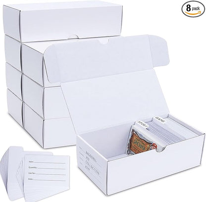 Trading-Card Storage Box, 8-Pack • 400 Count Corrugated Cardboard Storage Box with dividers & labels for TCG/Magic/Mtg storage and Collection, Horizontal