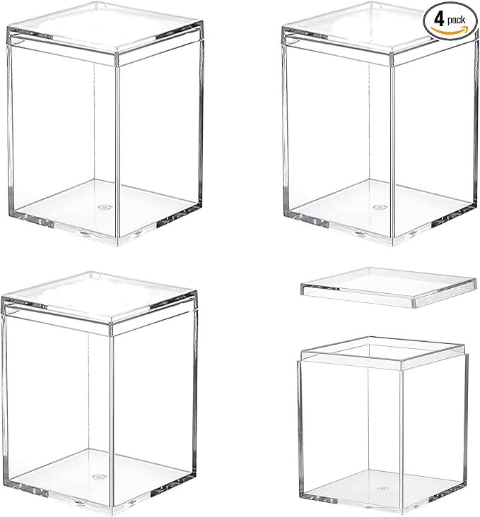 Acrylic Box Clear Display Box with Lid 4 Pieces Small Storage Square Cube Plastic Containers Jewelry Storage Candy Box Wedding Valentine's Day Party Favor Boxes 3.74x2.55x2.16Inch