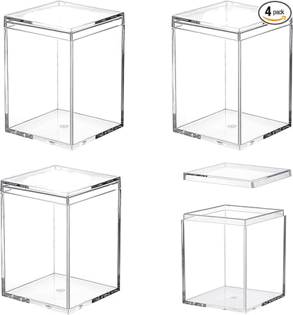 Acrylic Box Clear Display Box with Lid 4 Pieces Small Storage Square Cube Plastic Containers Jewelry Storage Candy Box Wedding Valentine's Day Party Favor Boxes 3.74x2.55x2.16Inch