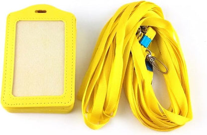 yueton 10pcs Vertical Style Leather Business ID Badge Card Holder, Name Card Business Card Holder Tag with Long Neck Strap Band Lanyard (Yellow)