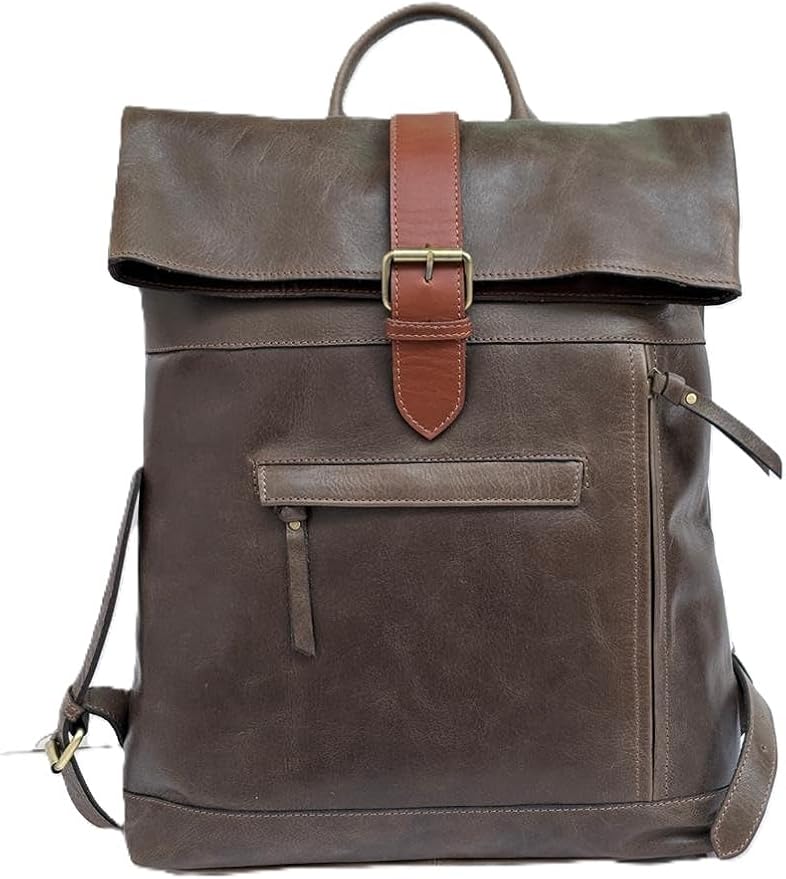 VANSI Soft Leather Men Women Laptop Backpack School College Office (Olive Green)