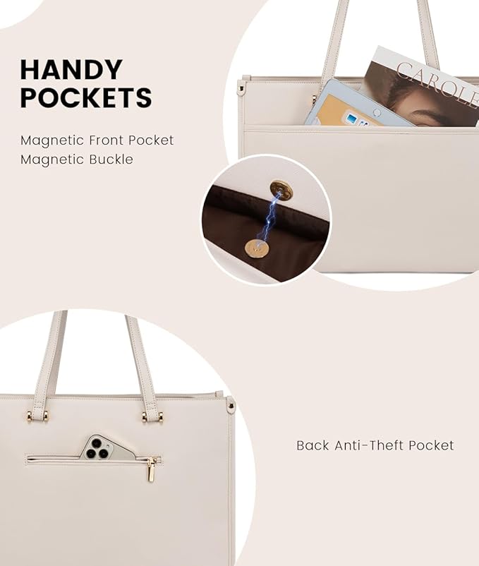 LOVEVOOK Laptop Bag for Women, 15.6'' Laptop Tote Purse 2-in-1 Professional Work Bag Business Briefcase with Clutch Purse, Waterproof Leather Computer Handbag for Teacher Office Travel