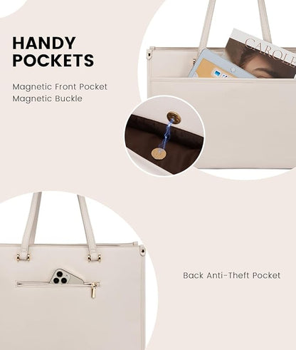 LOVEVOOK Laptop Bag for Women, 15.6'' Laptop Tote Purse 2-in-1 Professional Work Bag Business Briefcase with Clutch Purse, Waterproof Leather Computer Handbag for Teacher Office Travel