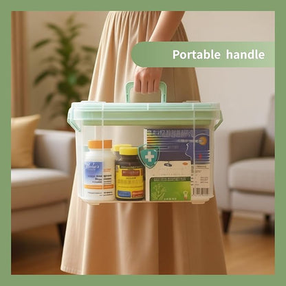 2 Pack Clear Medicine Organizer Storage Box with Tray, Portable Medicine Cabinet with Handle, Plastic First Aid box Empty with pill case for home and travel