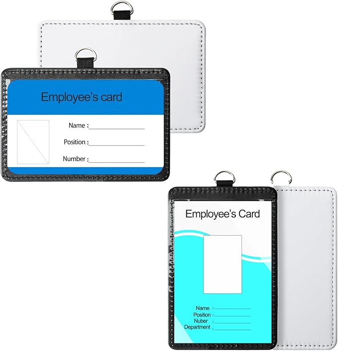 12 Pack Sublimation Blank PU Leather ID Badge Holder Bulk Heat Transfer Print ID Card Badges Name Tag Holders for DIY Office Employees (Vertical & Horizontal)