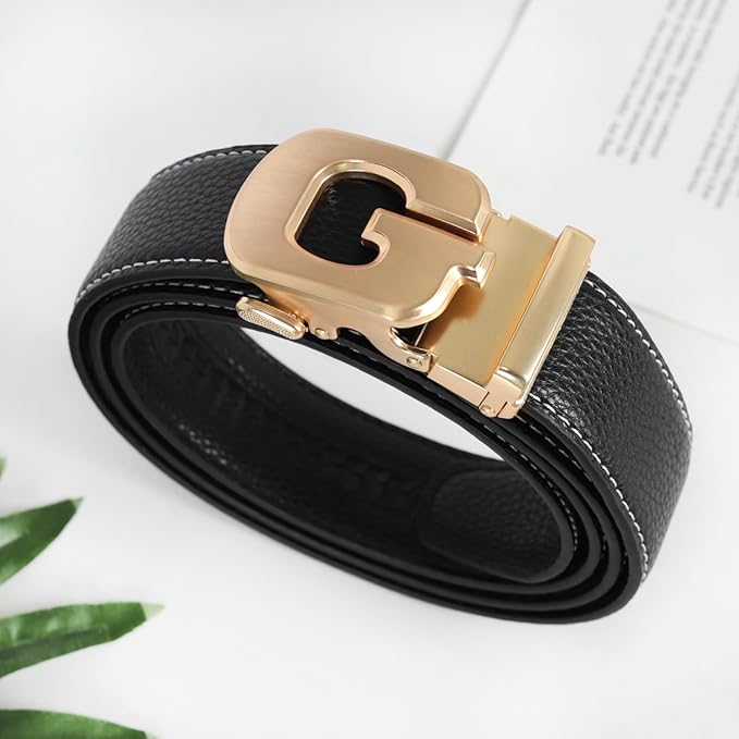 Aurolran Men&Womens Leather Dress Belt Business Automatic Buckle Belt Color-Black Silver Gold