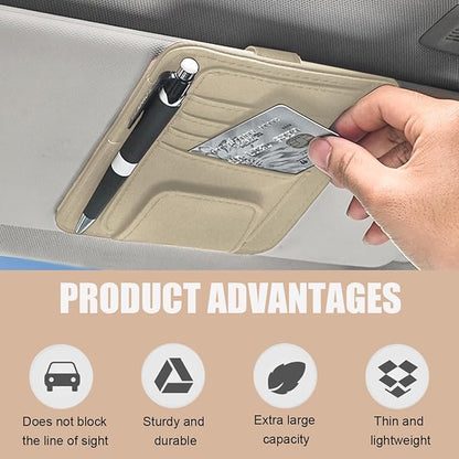 Augeny 2 PCS Car Sun Visor Organizer, Small Auto Visor Organizer and Storage, Registration and Document Holder for Sunglasses, Card, Pen, Driver License, Car Accessories (Beige)