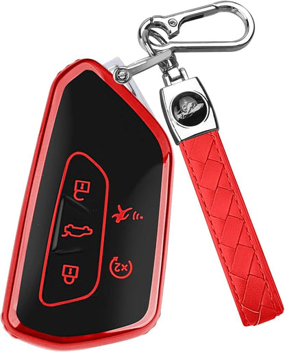FT FUNTOR Key Fob Cover for Volkswagen,Soft TPU Full Protection Case Compatibale With VW Golf GTI Atlas Skoda Octavia ID3 ID4 MK8 (Red, 5 Buttons)