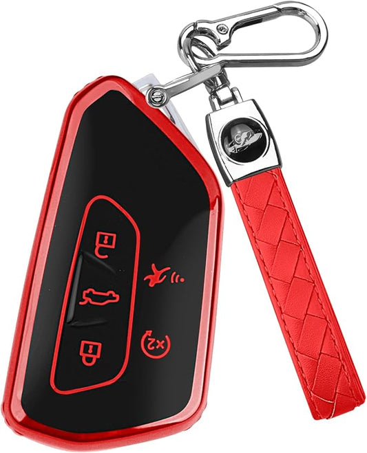FT FUNTOR Key Fob Cover for Volkswagen,Soft TPU Full Protection Case Compatibale With VW Golf GTI Atlas Skoda Octavia ID3 ID4 MK8 (Red, 5 Buttons)