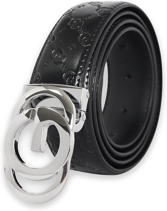 Aurolran Men&Womens Leather Dress Belt Business Automatic Buckle Belt Color-Black Silver Gold