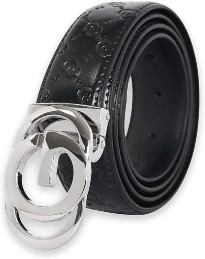 Aurolran Men&Womens Leather Dress Belt Business Automatic Buckle Belt Color-Black Silver Gold