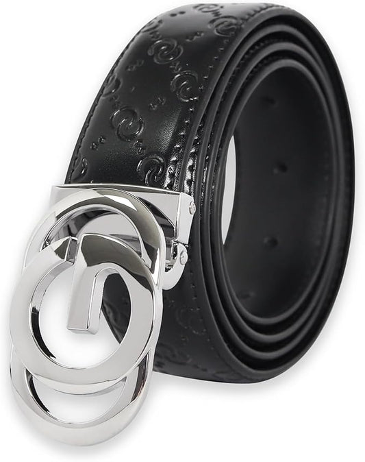 Aurolran Men&Womens Leather Dress Belt Business Automatic Buckle Belt Color-Black Silver Gold