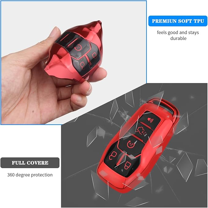 QBUC for Ford Key Fob Cover with Keychain,Key Shell Compatible with Ford Explorer F150 Lincoln MKC MKX MKZ Fusion Mustang Edge Remote Key Vehicle Accessories(Red)