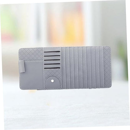 Mobestech Multi-Functional Sun Visor Storage Organizer Bag for Vehicle Stylish Leather Cd and Pen Holder with Mesh Pocket for Easy Access Gray