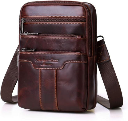 Hebetag Small Leather Sling Shoulder Bag Messenger Pack for Men Women Outdoor Travel Business