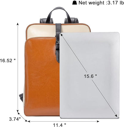 CLUCI Leather Backpack for Women, 15.6 inch Laptop Bag, Large Genuine Work Backpack Travel Back