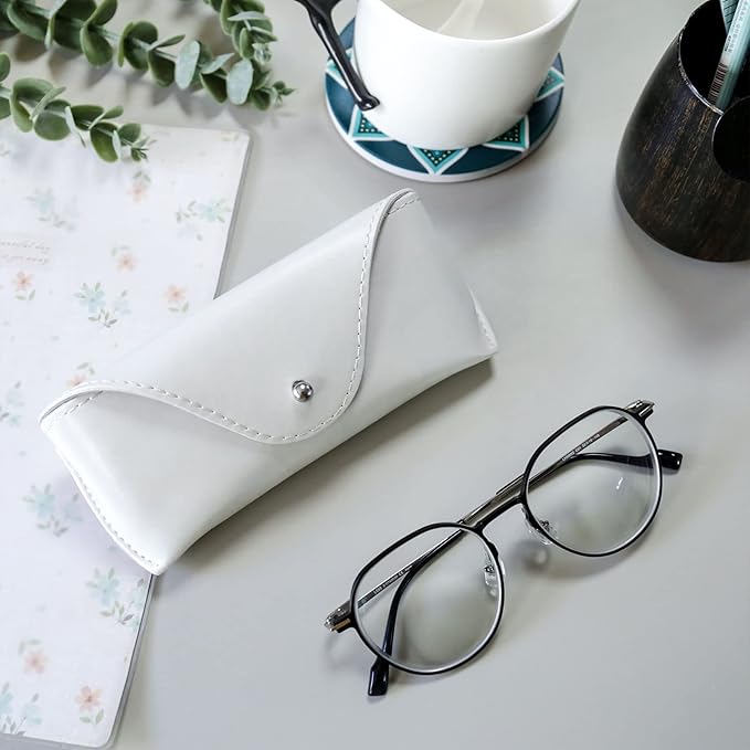 LogHog Portable Leather Glasses Case,Flexible Sunglasses Pouch Slim Case for Women Men Horizontal Eyeglass Case