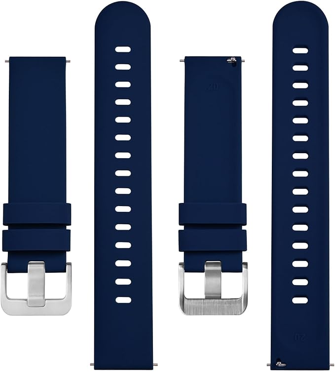 BISONSTRAP Silicone Watch Bands, Slim Watch Straps with Quick Release, 22mm, Dark Blue with Silver Buckle