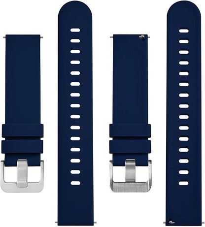 BISONSTRAP Silicone Watch Bands, Slim Watch Straps with Quick Release, 22mm, Dark Blue with Silver Buckle