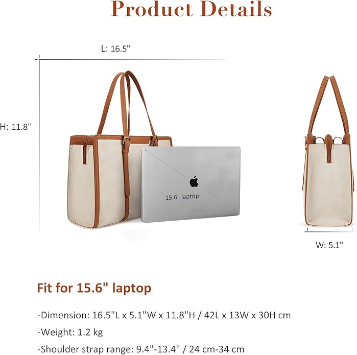 ECOSUSI Laptop Bag For Women 15.6 Inch Work Tote Bags PU Leather Computer Purse For Business Office With 3 Layer Compartments