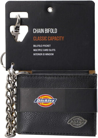 Dickies Men's RFID Everyday Leather Bifold Chain Wallet Black