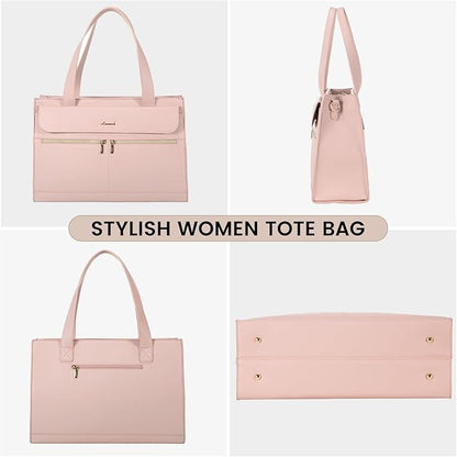 LOVEVOOK Laptop Bag for Women 15.6 Inch Laptop Tote Work Professional Leather Computer Briefcase Waterproof Handbag Shoulder Large Capacity Business Teacher Office Bag Crossbody Purse,Pink