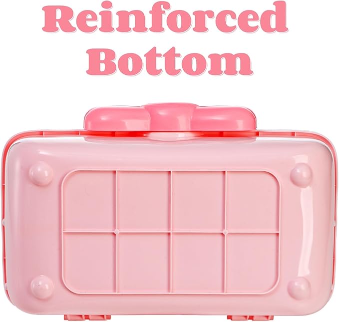 Noamus 11" Three-Layer Multipurpose Storage Box, Clear Plastic Art Craft Organizer, Portable First Aids Case with Handle Trays for Kids, Sewing Makeup Nail Hair Accessories, Home School Office(Pink)