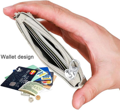 HASFINE ID Badge Holder with Lanyard,2 Sided 5 Card Slots ID Card Holder Wallet with PU Leather Zipper Pocket and Detachable Keychain Lanyard for Teens Men Women(Gray)