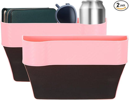 HARFINGTON 2pcs Car Seat Gap Filler Organizer 10.2 x 6.5 x 2.8 Inch PP Universal Car Organizer Storage Box Between Seat and Console (Left+Right) with Cup Holders for Phone Keys, Pink
