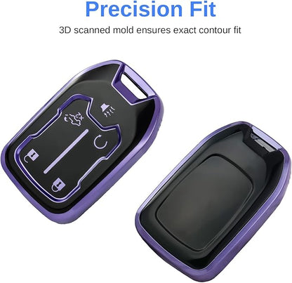 for GMC Key Fob Cover - TPU Key Shell Case Protector Compatible with Chevy Silverado and GMC Sierra 1500 2500HD 3500HD 5 Buttons Smart Remote Key, Purple