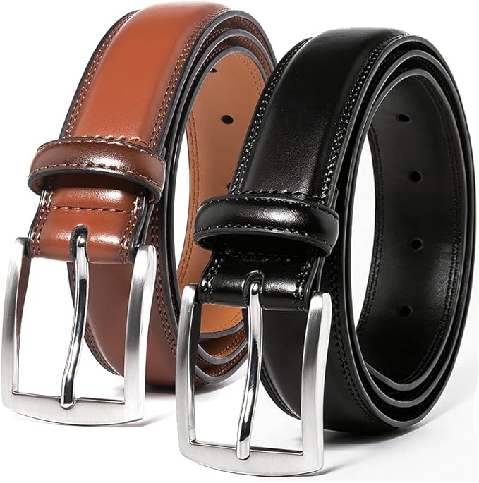 Mens Genuine Leather Dress Belt for Men, Handmade, 100% Cow Leather,Classic Casual and Business Belt Prong Buckle