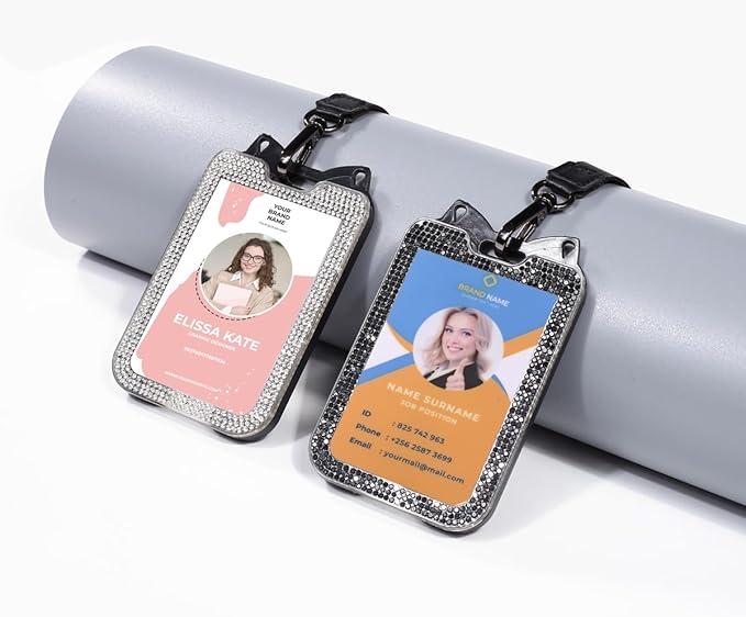 2 Pack Lanyards for id Badges Bling ID Badge Holder with Lanyard for Office, School, Cruise Cards,Travel (Black and White)