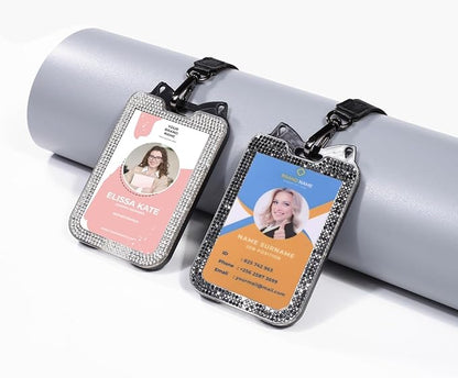 2 Pack Lanyards for id Badges Bling ID Badge Holder with Lanyard for Office, School, Cruise Cards,Travel (Black and White)