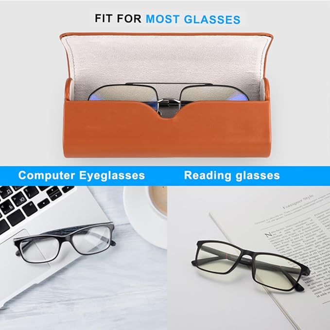 RayLove Glasses Case Hard Shell, Travel Sunglasses Case, Leather Hard Eyeglass Case for Women, Reading Glasses Case for Men