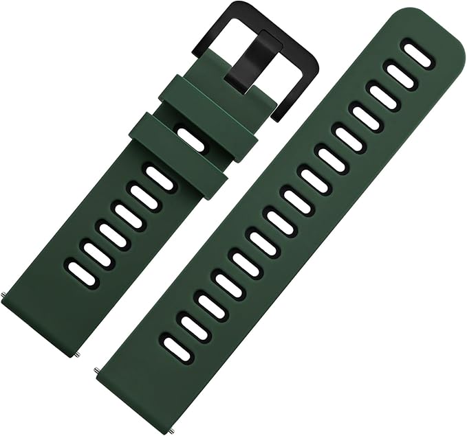 WOCCI 22mm Bicolor Watch Band, Silicone Rubber, Quick Release Replacement Strap for Men and Women, Black Stainless Steel Buckle (Green-Black)