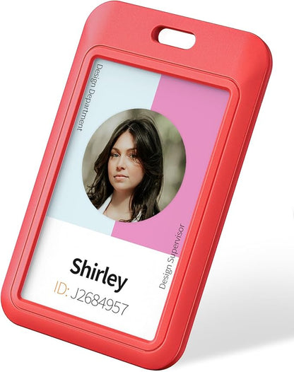 Uniclife 10 Pack Sliding ID Badge Holder - Hard Red Vertical Plastic Case Protector Pouch With Clear Window for Office School ID, Credit Cards, Proximity Key Cards, Driver's Licenses and Passes