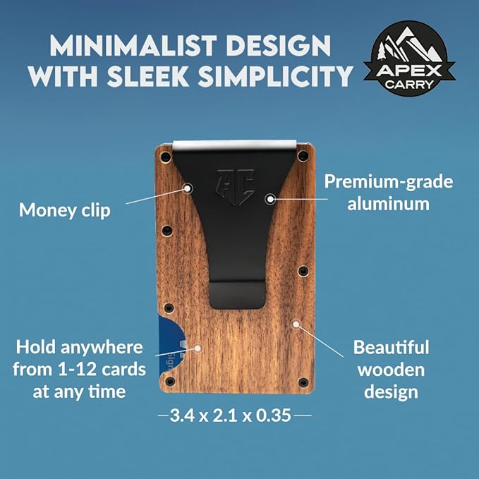 wallets for men - Men's Minimalist Credit Card Holder - Slim Wallet for Men with RFID Blocking - Front Pocket Metal Wallet with Money Clip (Walnut)