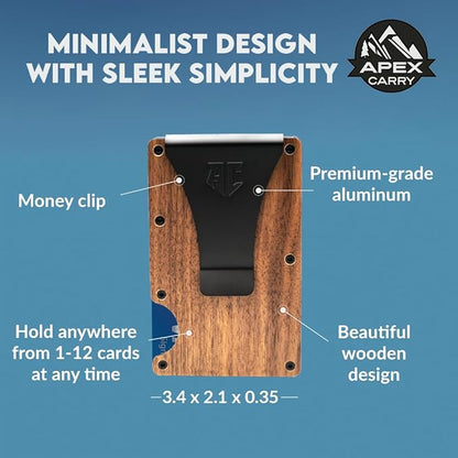 wallets for men - Men's Minimalist Credit Card Holder - Slim Wallet for Men with RFID Blocking - Front Pocket Metal Wallet with Money Clip (Walnut)