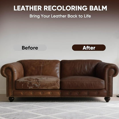 Leather Recoloring Balm - Scratch Repair & Color Restore Kit for Faded Leather, Leather Couch & Car Seats - 10OZ Leather Restorer Balm for Furniture, Auto Interior, Vinyl, Accessories (Medium Brown)