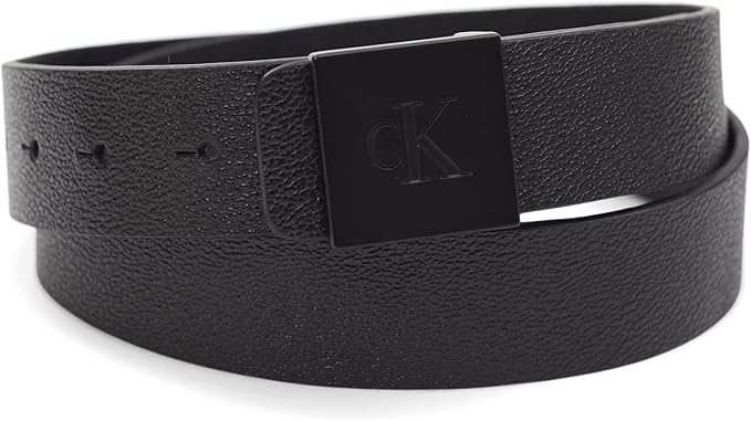 Calvin Klein Men's Plaque Buckle Belt - Casual Modern Style With Logo Detail for Jeans and Dress Pants