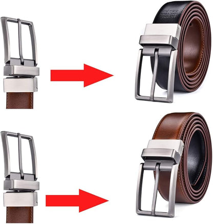 beltox fine Men's Dress Belt Leather Reversible 1.25" Wide Rotated Buckle Gift Box