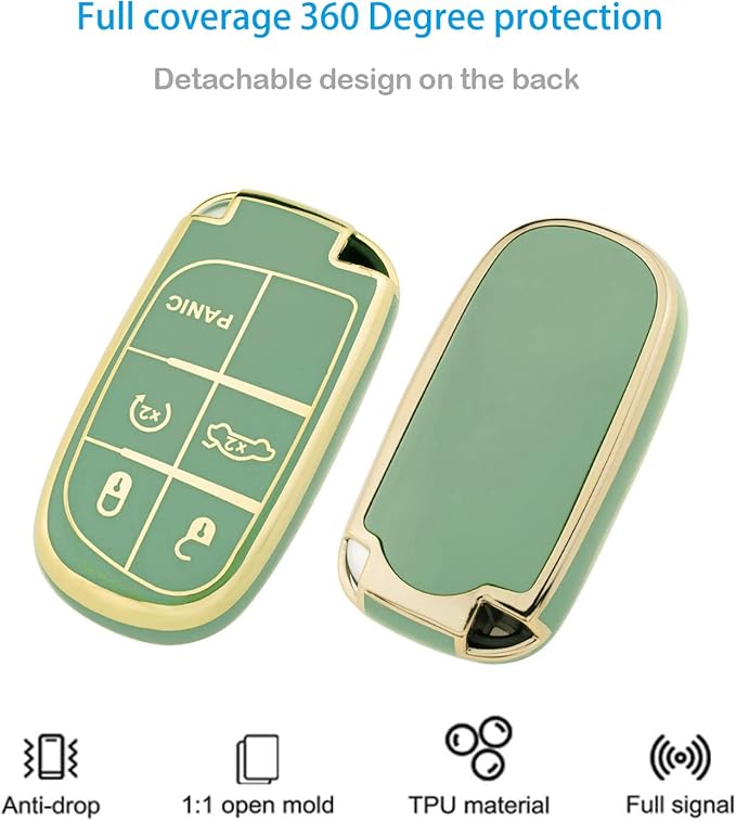 XIYANG TRADE for Jeep Key Fob Cover with Keychain, Soft TPU Key Case Shell Full Protection Suitable for Jeep Grand Cherokee Renegade Compass Durango Charger Dodge Challenger (Green)