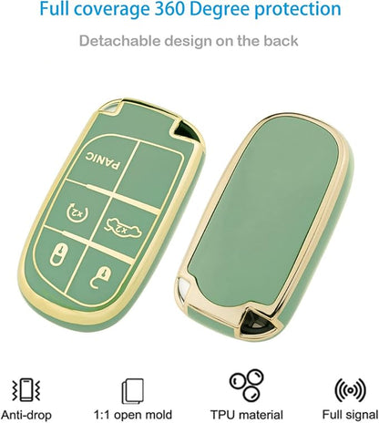 XIYANG TRADE for Jeep Key Fob Cover with Keychain, Soft TPU Key Case Shell Full Protection Suitable for Jeep Grand Cherokee Renegade Compass Durango Charger Dodge Challenger (Green)