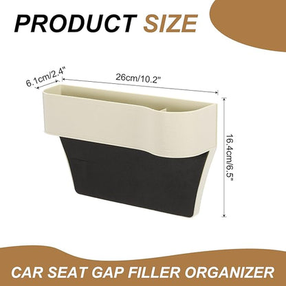 HARFINGTON Car Seat Gap Filler Organizer 10.2 x 6.5 x 2.4 Inch ABS Universal Car Organizer Storage Box Between Seat and Console (Right) with Cup Holders for Phone Sunglasses Keys, Beige