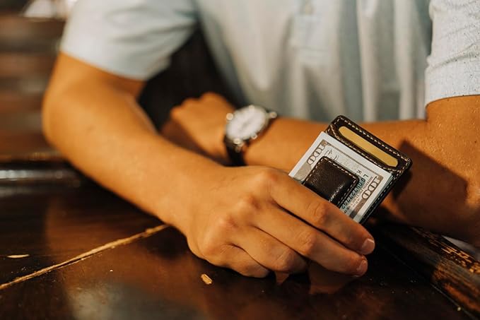 House of Jack Co. Corbin Slim Money Clip Wallet for Men, Strong Magnetic Clip with Exterior ID Window, Full Grain Cowhide Leather Front Pocket, Brown