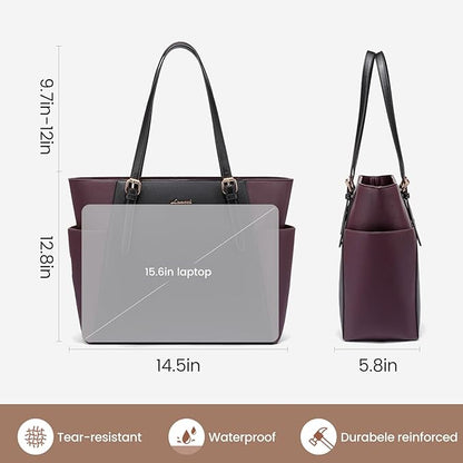 LOVEVOOK Laptop Tote Bag for Women With Large Cup Holder, Leather Work Tote Bag for Women,15.6 Inch Professional Computer Briefcase Business Teacher Commuter Shoulder Bag,Office Travel Gift